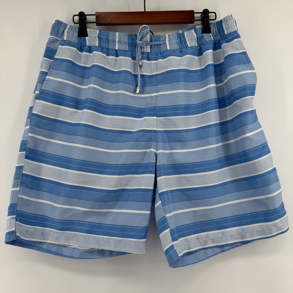 Peter Millar Mens Blue White Striped Swim Trunks Board Shorts Large